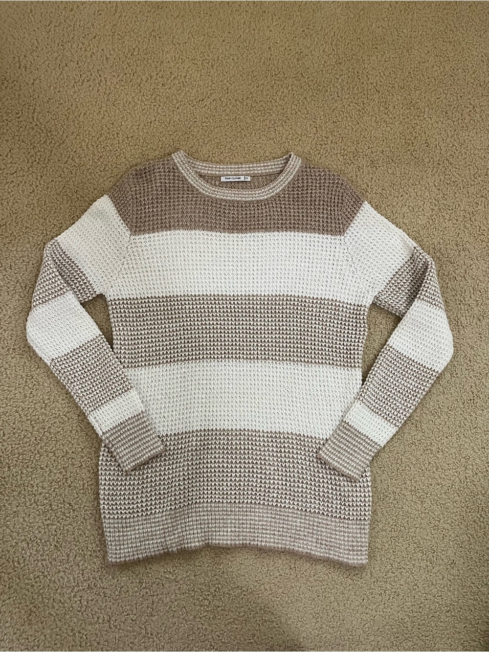 Pink Clover White & Brown/Pink Colorblock Striped Sweater - Medium